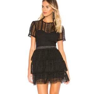 Bardot Ava Lace Dress Tiered  Womens Sz 6 S Black Mini